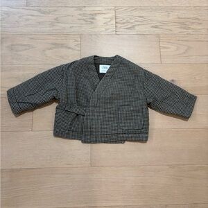 Zara toddler green plaid kimono style quilted coat, size 4-5Y
